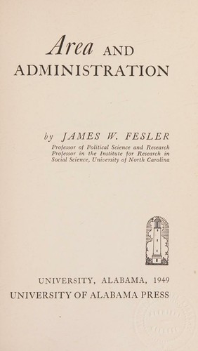 Cover for Area and Administration. 1949 Hardcover First Edition, University of Alabama Press