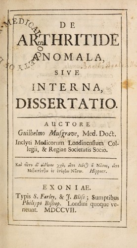 Cover for De arthritide anomala, sive interna, dissertatio