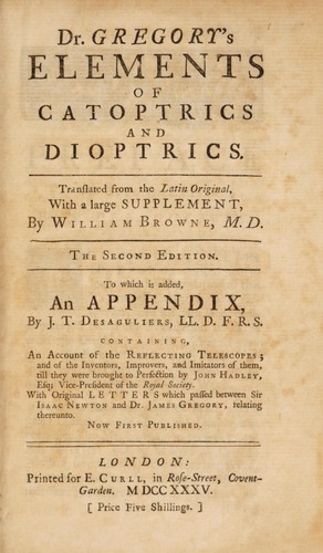 Cover for Dr. Gregory's Elements of catoptrics and dioptrics