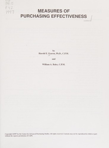 Cover for Measures of purchasing effectiveness