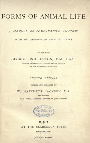 Cover for Forms of animal life