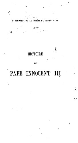 Cover for Histoire du pape Innocent iii