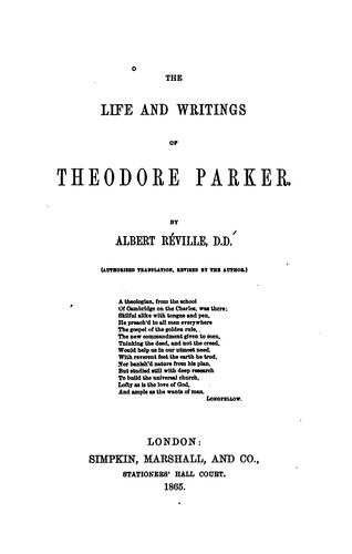 Cover for The Life and Writings of Theodore Parker