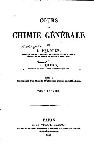Cover for Cours de chimie générale