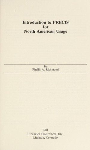 Cover for Introduction to PRECIS for North American usage