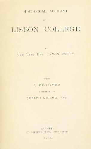 Cover for Historical account of Lisbon College