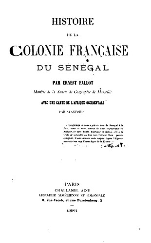 Cover for Histoire de la colonie française du Sénégal