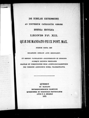 Cover for De iubilæi extensione ad universum catholicum gregem