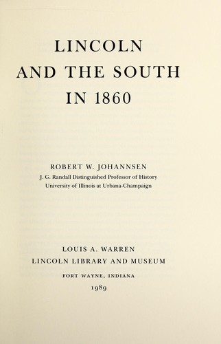 Cover for Lincoln and the South in 1860