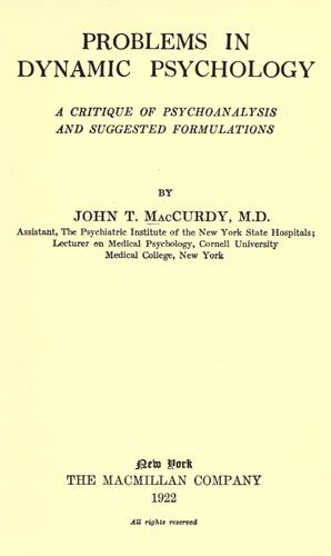 Cover for Problems in dynamic psychology