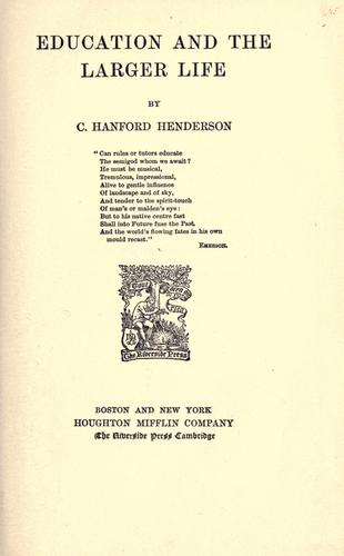 Cover for Education and the larger life