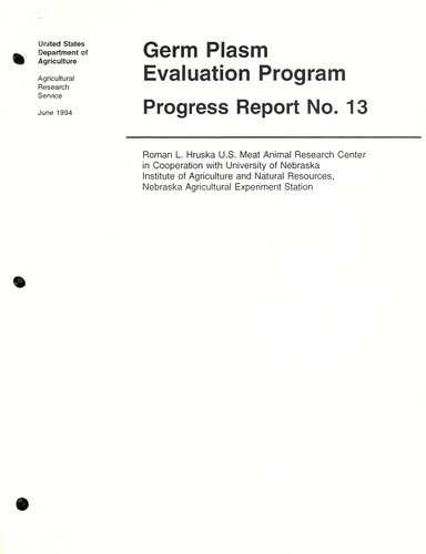 Cover for Germ plasm evaluation program