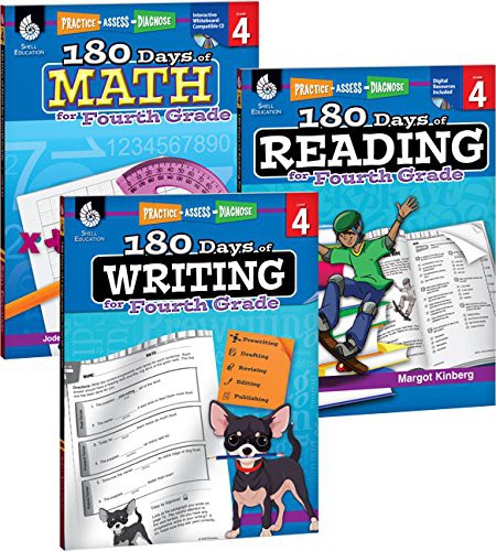 Cover for 180 Days of Practice for 4th Grade , Assorted Fourth Grade Workbooks for Kids Ages 8-10, Includes 180 Days of Reading, 180 Days of Writing, 180 Days of Math