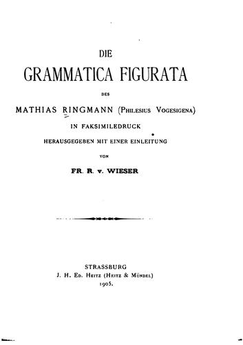 Cover for Die Grammatica Figurata des Mathias Ringmann