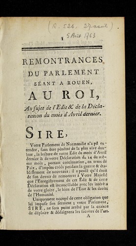 Cover for Remontrances du Parlement se ant a Rouen