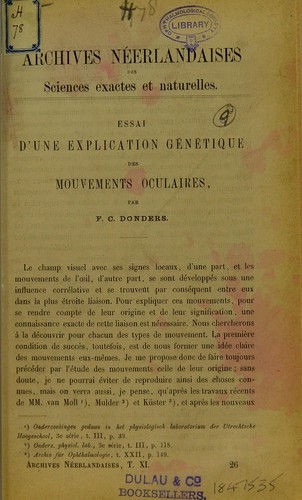 Cover for Essai d'une explication génétique des mouvements oculaires