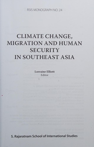 Cover for Climate change, migration, and human security in Southeast Asia