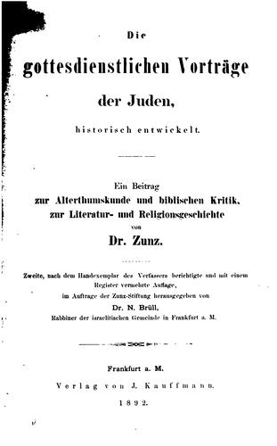 Cover for Die gottesdienstlichen Vorträge der Juden historisch entwickelt
