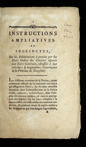 Cover for Instructions ampliatives et succinctes