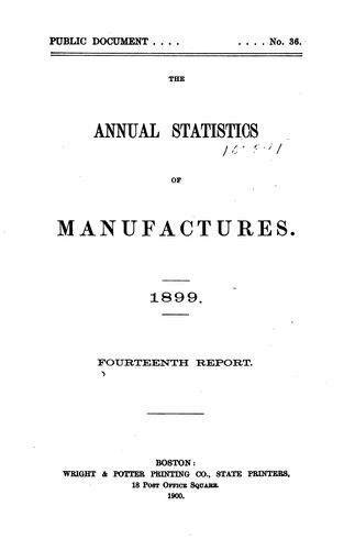 Cover for Annual Report on the Statistics of Manufactures ...