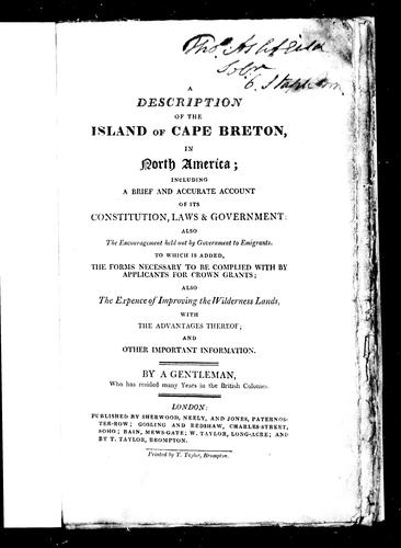 Cover for A description of the island of Cape Breton, in North America