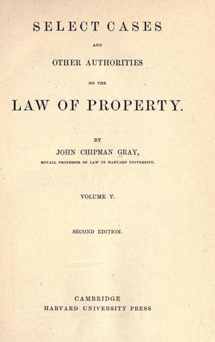 Cover for Select cases and other authorities on the law of property.