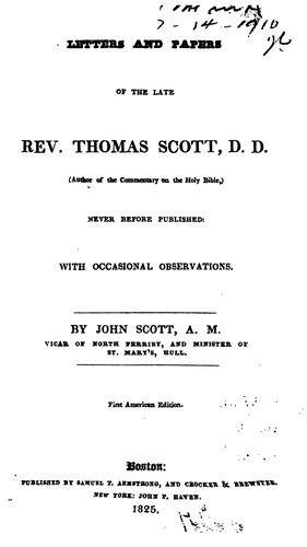 Cover for Letters and Papers of the Late Rev. Thomas Scott: D.D. Never Before Published with Occasional ...
