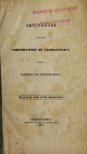 Cover for Ordinances of the corporation of Georgetown
