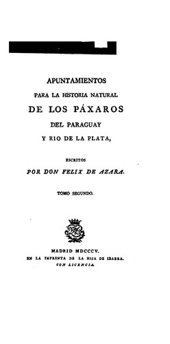 Cover for Apuntamientos para la historia natural de los pácaros del Paragüay y Rio de la Plata, escritos.