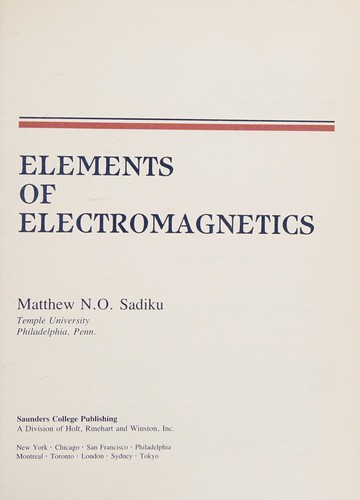 Cover for Elements of Electromagnetics. Instructors Ed