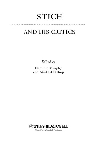 Cover for Stich And His Critics