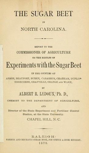 Cover for The sugar beet in North Carolina