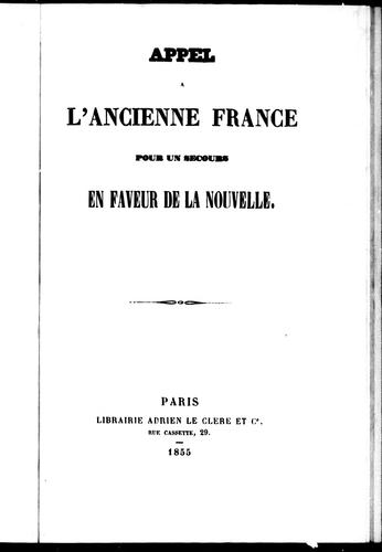 Cover for Appel à l'ancienne France pour un secours en faveur de la nouvelle