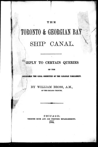 Cover for The Toronto & Georgian Bay Ship Canal