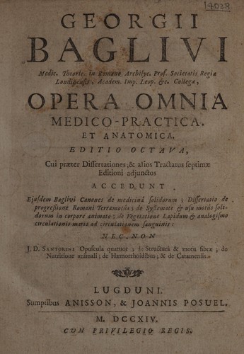 Cover for Georgii Baglivi ... Opera omnia medico-practica et anatomica