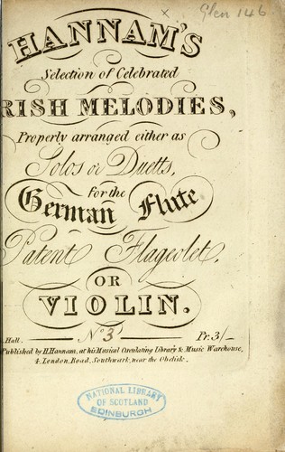 Cover for Hannam's selection of celbrated Irish melodies
