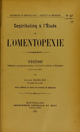 Cover for Contribution ©  l'©♭tude de l'omentopexie