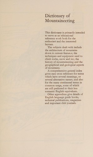 Cover for Dictionary of mountaineering.