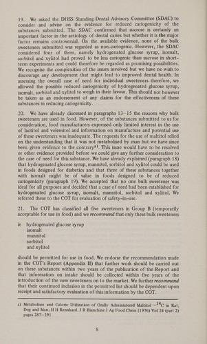 Cover for Report on the review of sweeteners in food
