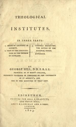 Cover for Theological institutes, in three parts