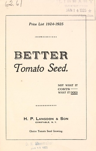 Cover for Better tomato seed, not what it costs, what it does