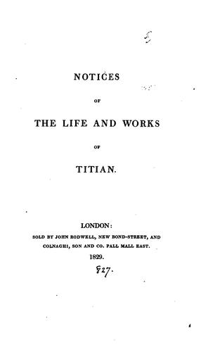 Cover for Notices of the life and works of Titian [by sir A. Hume].