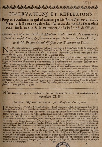 Cover for Observations et reflexions propres à confirmer ce qui est avancé par Mrs. Chicoyneau, Verny et Soulier, etc