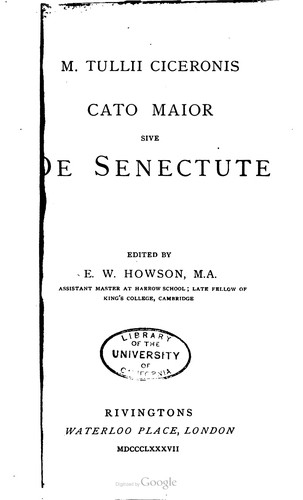 Cover for Cato Maior Sive De Senectute