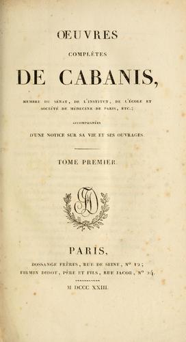 Cover for Oeuvres complètes de Cabanis