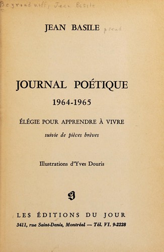 Cover for Journal poétique, 1964-1965