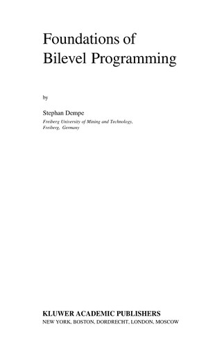 Cover for Foundations of bilevel programming
