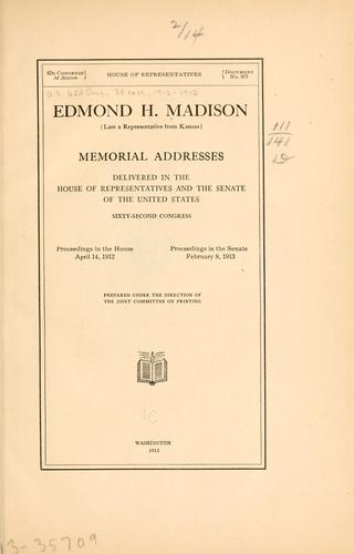 Cover for Edmond H. Madison (late a representative from Kansas)