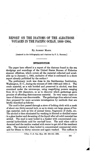 Cover for Report on the diatoms of the Albatross voyages in the Pacific Ocean, l888-1904.