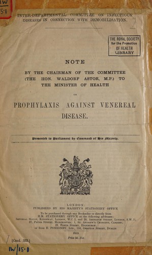 Cover for Note by the Chairman of the Committee (the Hon. Walford Astor, M.P.) to the Minister of Health on prophylaxis against venereal disease